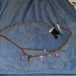 Betsey Johnson Gold Chain Belt with Pink Charms